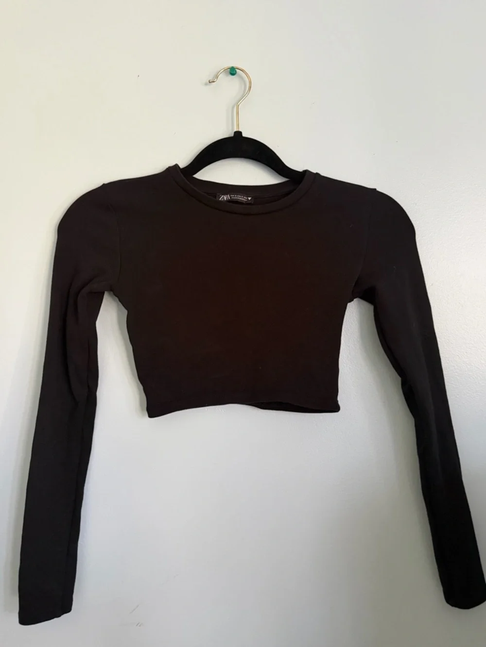 Zara Black Long-Sleeve Cropped Top